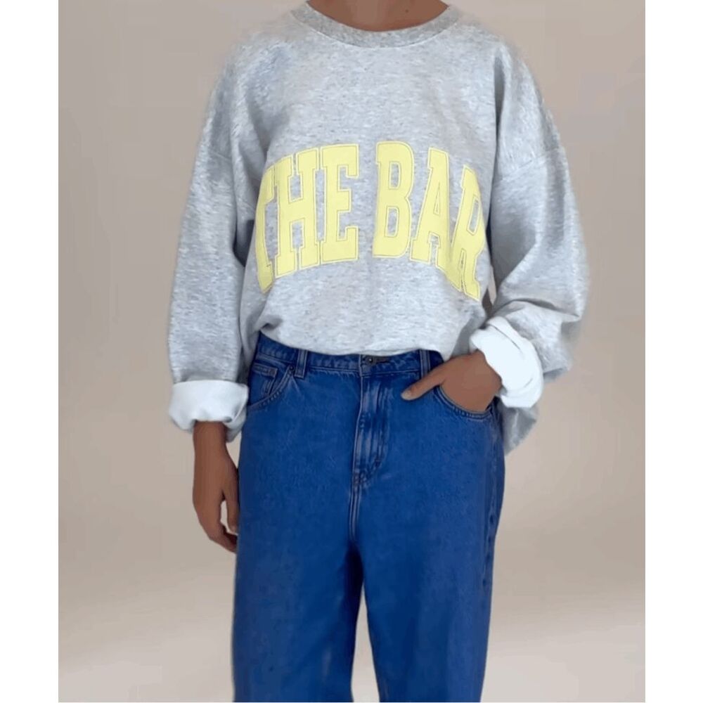 The Bar Varsity Sweatshirt in Lt Heather Grey/Lemon - Picture 9 of 13